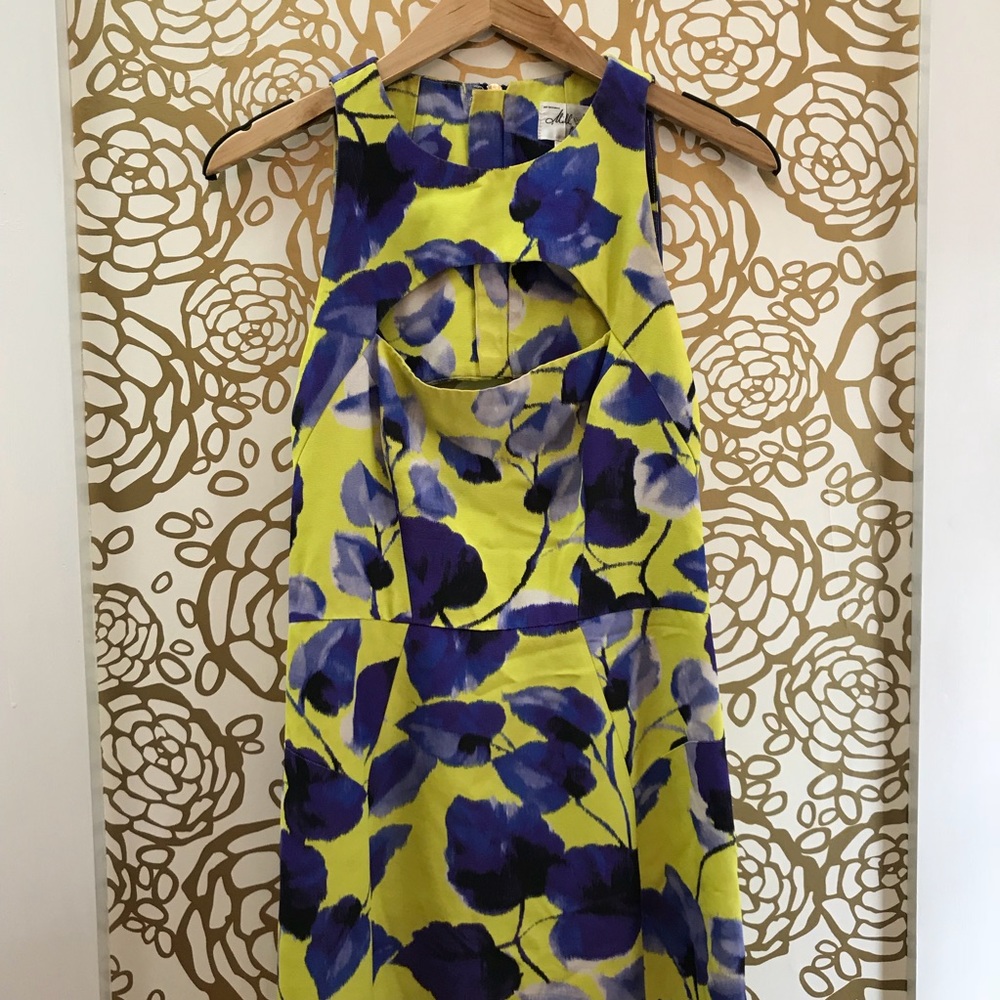 MILLY Yellow Blue Floral Cut Out Cocktail Dress